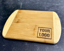 Load image into Gallery viewer, Cutting Board Engraved With Logo, Custom Logo on Cutting Board, Restaurant Branding, Company Business Logo Engraved, Bamboo Cutting Boards
