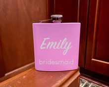 Load image into Gallery viewer, Bridesmaid flasks, personalized flask, bachelorette party gift ideas, bridesmaid proposal idea, custom flask, personalized bridesmaid gifts
