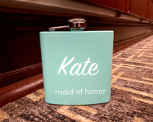 Load image into Gallery viewer, Bridesmaid flasks, personalized flask, bachelorette party gift ideas, bridesmaid proposal idea, custom flask, personalized bridesmaid gifts
