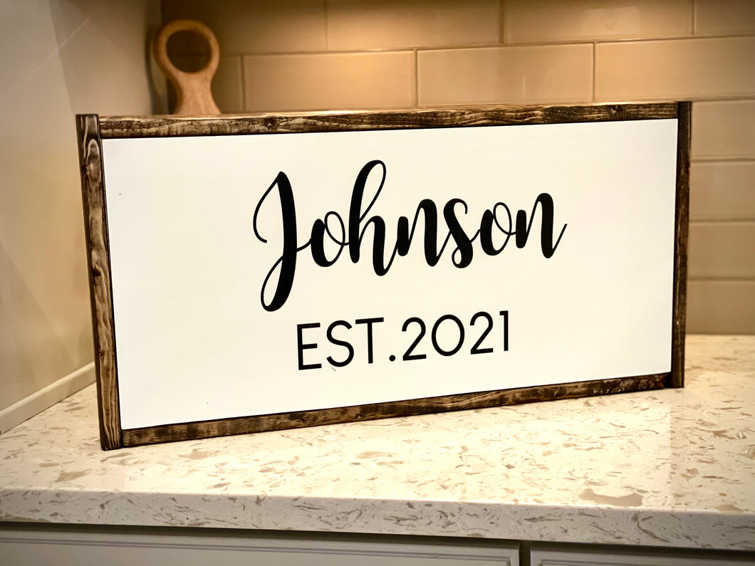 Family Name Sign, Framed Wood Sign, Wood Sign, Custom Name Sign, Mothers Day Gift, Anniversary, Engagement, Wedding Gif
