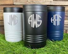 Load image into Gallery viewer, Personalized Stainless Steel Can Cooler, Metal Can Cooler Beverage Holder for Cans or Bottles,Monogram Can Holder, Personalized Can Holder
